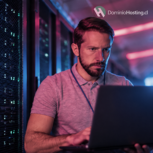 administrador de sistemas configurando servidor vps en datacenter dominiohosting.cl